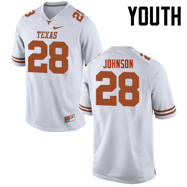 Youth #28 Kirk Johnson Texas Longhorns College Football Jerseys-White